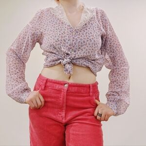 1970s Purple Calico Blouse